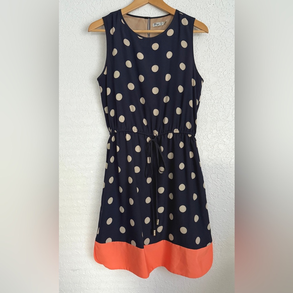 Eliza J sleeveless navy polka dot tie dress - 8